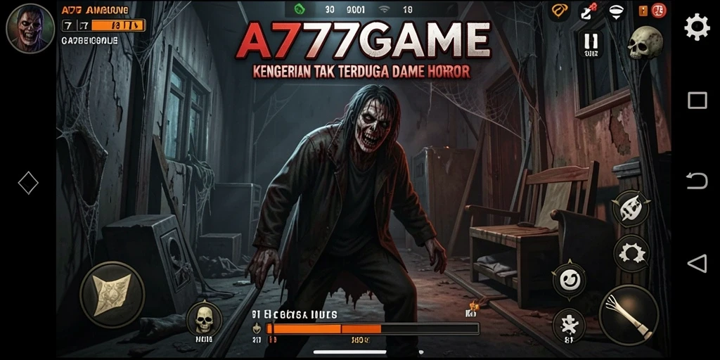 Tampilan gameplay A777GAME yang menegangkan dengan suasana horror yang kuat.