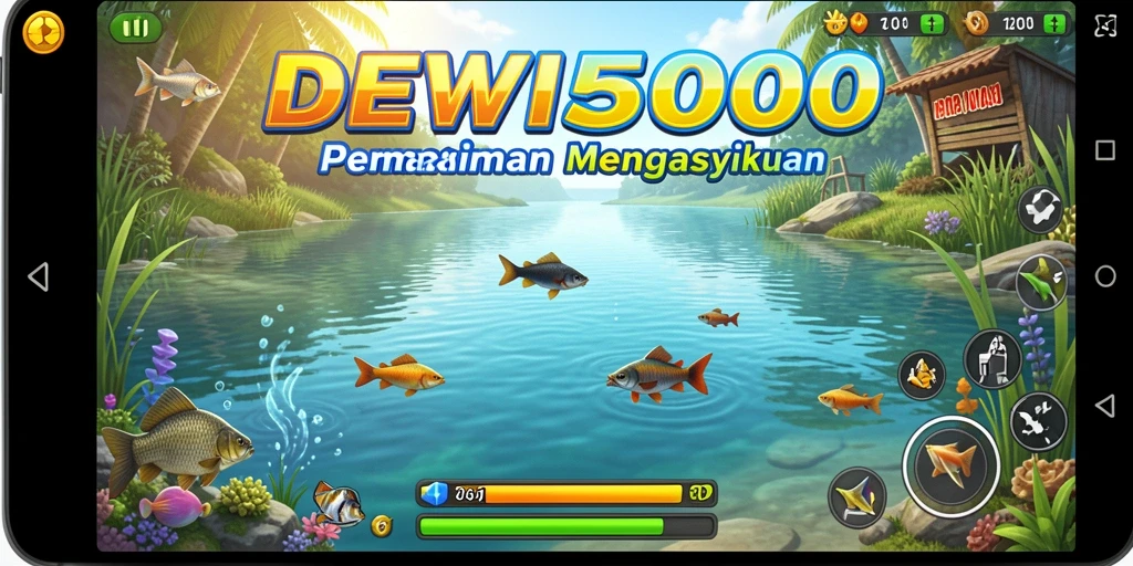 Tampilan gameplay seru dalam DEWI5000 dengan berbagai ikan yang siap ditangkap.