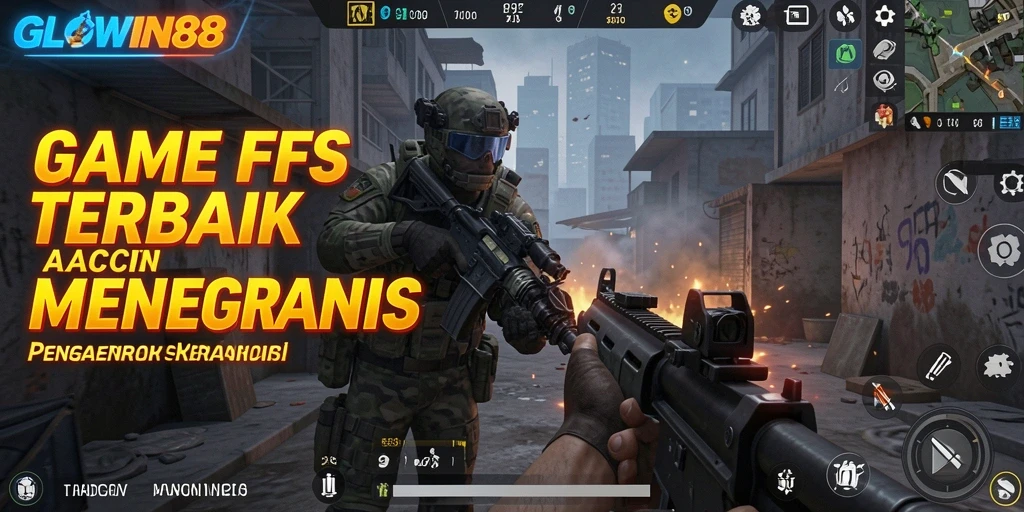 Screenshot utama GLOWIN88 menampilkan aksi tembak-menembak mendebarkan dalam gameplay FPS.