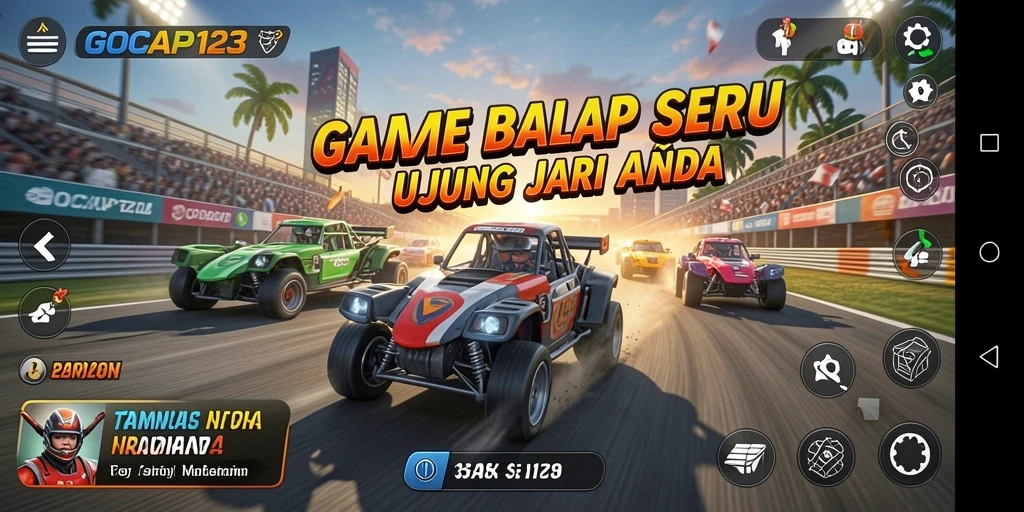 Screenshot GOCAP123 menunjukkan aksi balapan yang mendebarkan di lintasan.