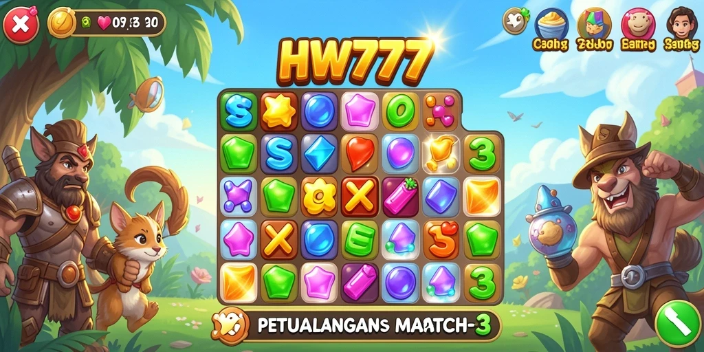 Menampilkan gameplay seru dan penuh warna dari HW777 dalam genre Match-3.