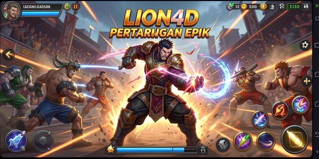 Screenshot gameplay LION4D yang menunjukkan pertarungan seru dan grafis menakjubkan.