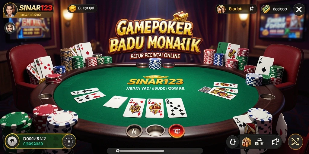 Tampilan seru permainan Poker di SINAR123 dengan pemain dan dealer.